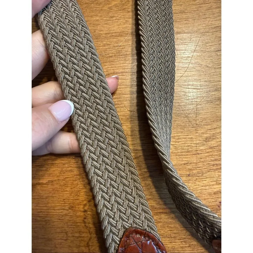 Rochester Big & Tall Men's Leather Trim Braided Woven Belt Gray Brown Size 40